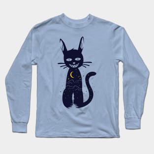 black cat and girl silhouette Long Sleeve T-Shirt